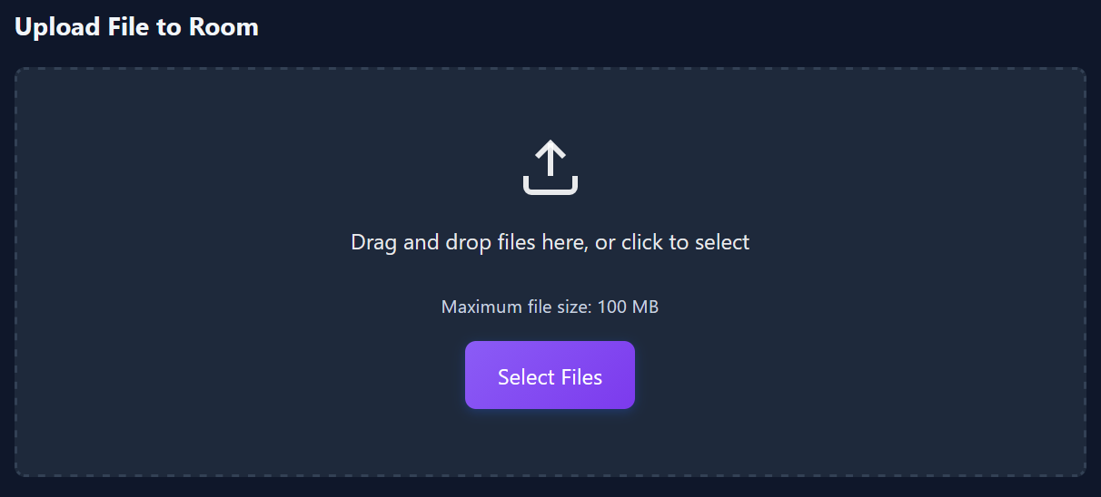 Room page showing the file upload area with Choose Files button